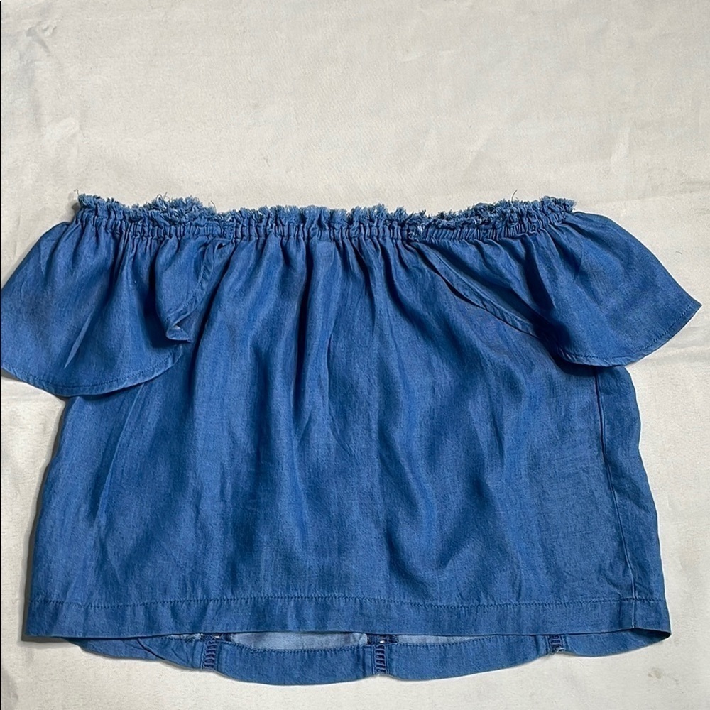 DESIGN LAB LORD & TAYLOR Blue Off-Shoulder Women's Top - Picture 13 of 13